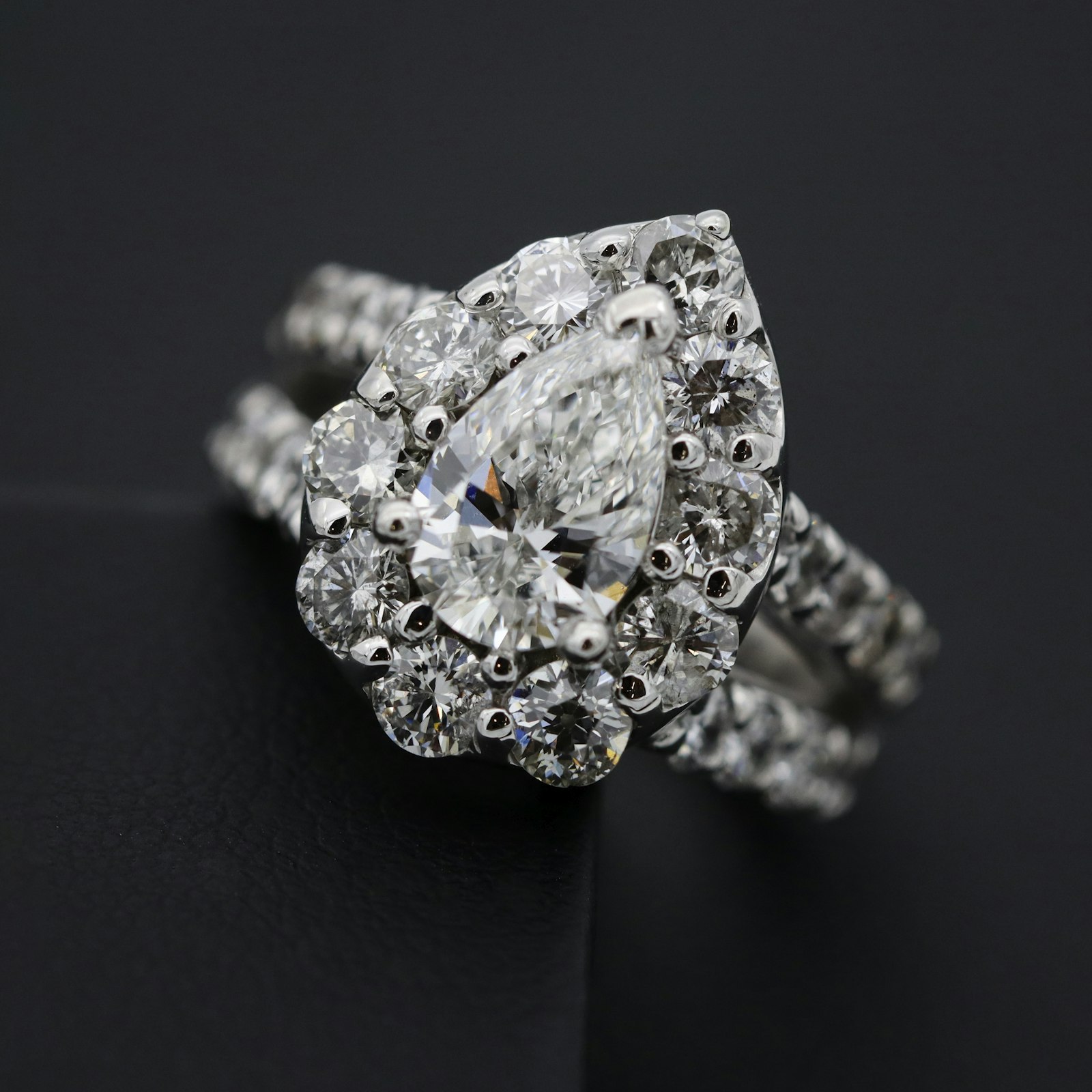 Diamond-set ring on black cloth